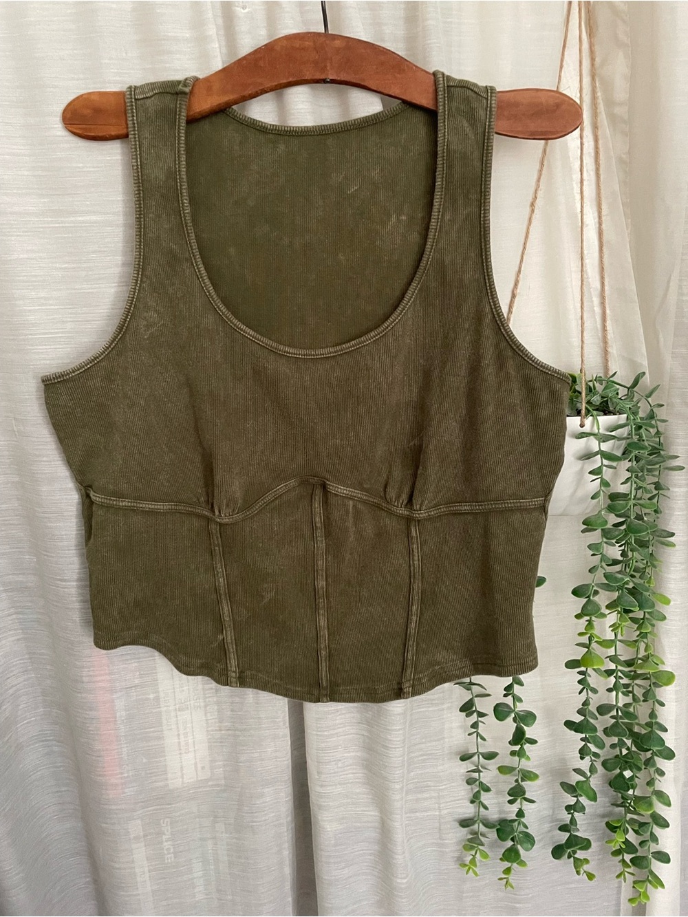 Olive Green Sleeveless Corset-Style Tank Top